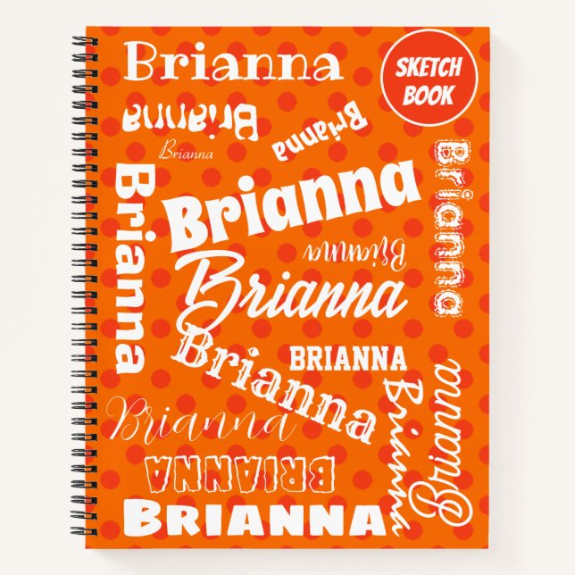 Cuaderno Naranja Polka puntos arte de palabras personalizad (Anverso)