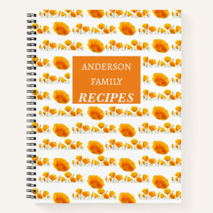 Cuaderno Naranja Poppies Recetas Bloc de notas en espiral
