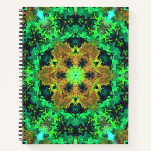 Cuaderno Naranja psicodélico de flores hippie y verde