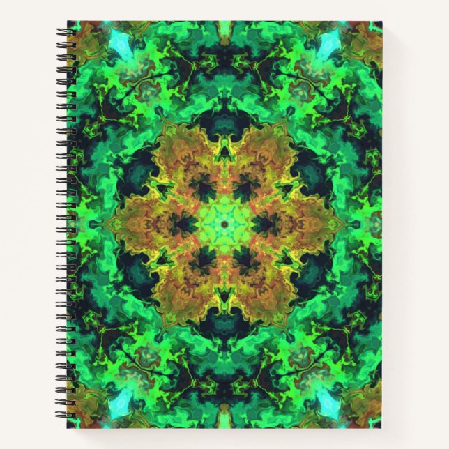 Cuaderno Naranja psicodélico de flores hippie y verde (Anverso)