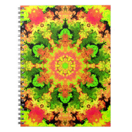 Cuaderno Naranja Psicodélico Verde de Flor Hippie y Rojo