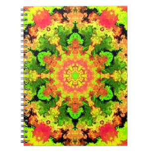 Cuaderno Naranja Psicodélico Verde de Flor Hippie y Rojo