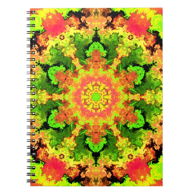 Cuaderno Naranja Psicodélico Verde de Flor Hippie y Rojo (Frente)