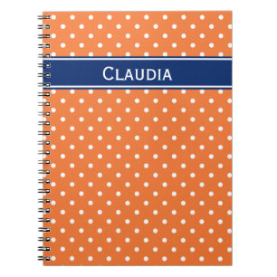 Cuaderno Naranja, Punto de Polka Blanco con Azul Real