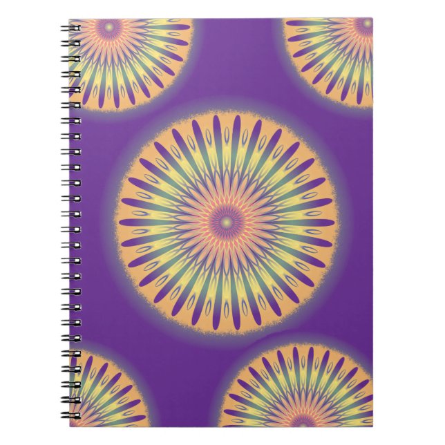 Cuaderno Naranja púrpura Mandala amarilla psicodélica (Frente)