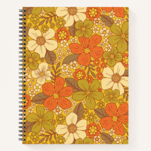 Cuaderno Naranja retro 60/70 y floral verde oliva