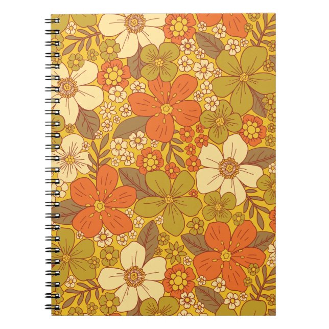 Cuaderno Naranja retro 60/70 y floral verde oliva (Frente)