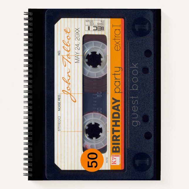 Cuaderno Naranja Retro Audiotape 50 cumpleaños Guest Book 2 (Anverso)