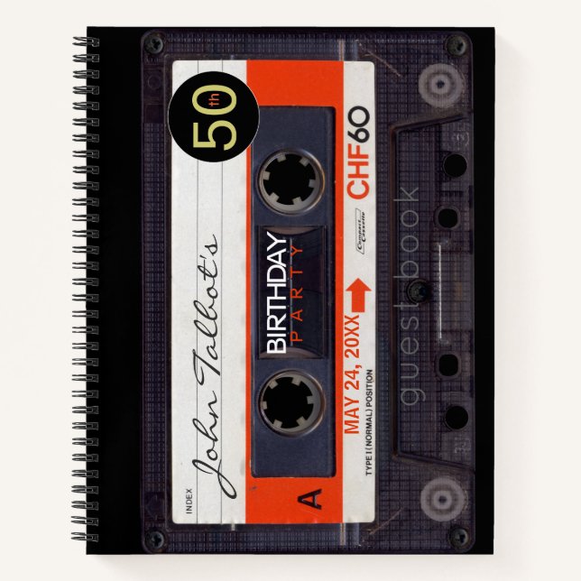 Cuaderno Naranja Retro Audiotape 50 cumpleaños Guest Book 2 (Anverso)
