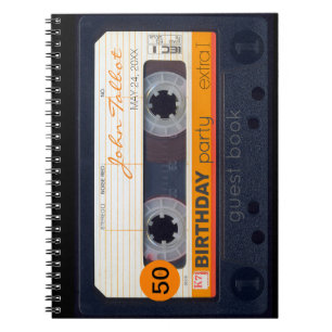 Cuaderno Naranja Retro Audiotape 50 cumpleaños Guestbook N2