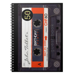 Cuaderno Naranja Retro Audiotape 50 cumpleaños GuestBook NB