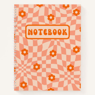Cuaderno Naranja retro Daisy Warped Checker Board