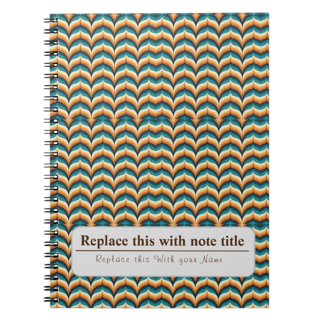 Cuaderno Naranja retro funky personalizado Verde azulado (Frente)
