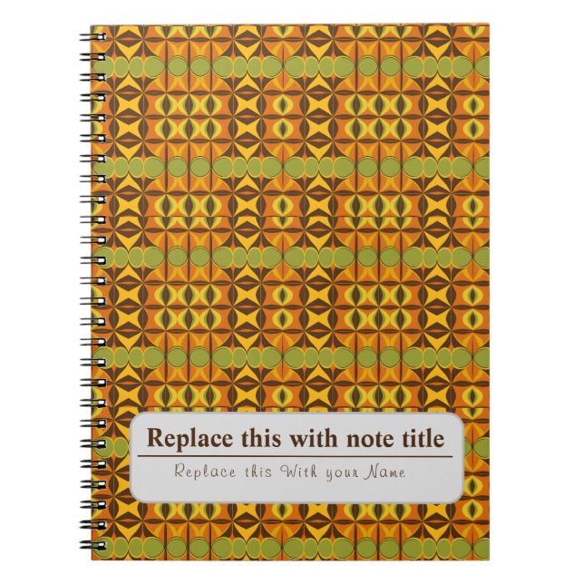 Cuaderno Naranja retro funky personalizado Verde azulado (Frente)