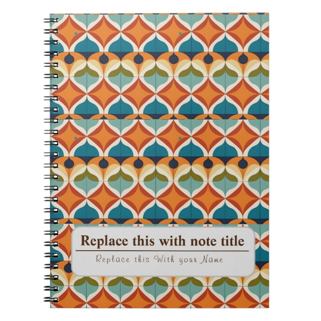 Cuaderno Naranja retro funky personalizado Verde azulado (Frente)