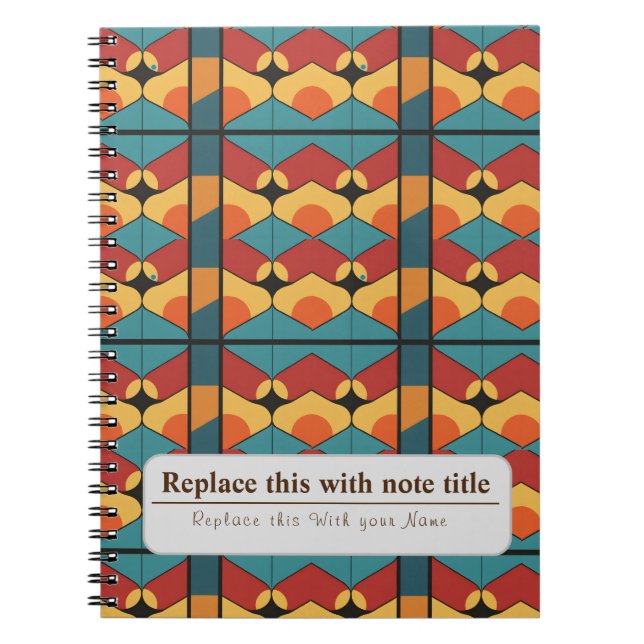 Cuaderno Naranja retro funky personalizado Verde azulado (Frente)