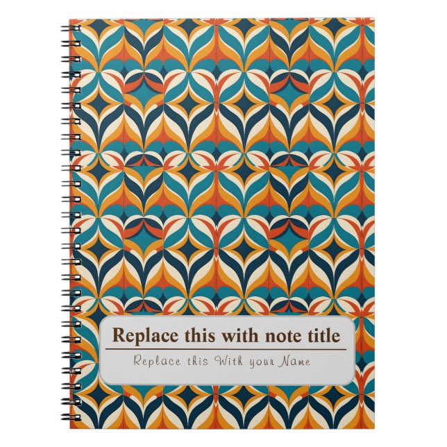 Cuaderno Naranja retro funky personalizado Verde azulado (Frente)