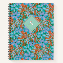Cuaderno Naranja retro y flores azules