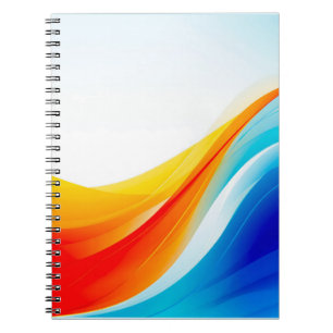 Cuaderno Naranja retro y líneas curvadas abstractas azules