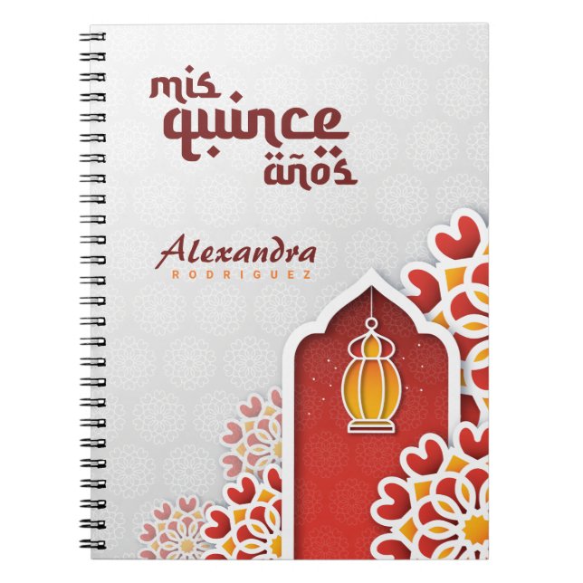 Cuaderno Naranja Rojo Flor Amarilla Noche Arábiga Quinceañe (Frente)