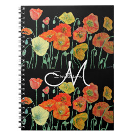 Cuaderno Naranja Rojo Poppy Negro Poppies Floral Watercolor