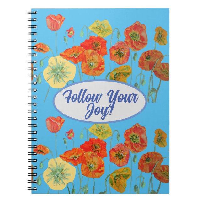 Cuaderno Naranja Rojo Poppy Poppies floral Azul Tu Alegría (Frente)