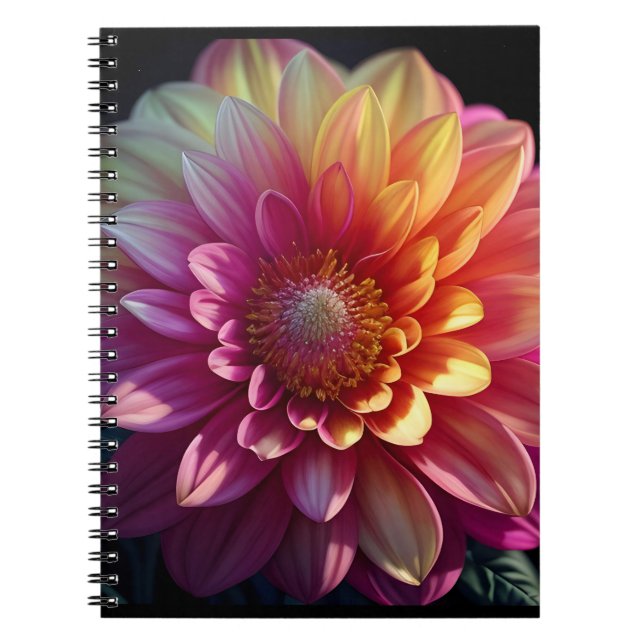 Cuaderno Naranja Rojo Rosa Morado Amarillo Flor Dahlia (Frente)