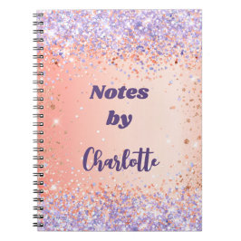 Cuaderno Naranja rosa oro violeta purpurina nombre