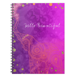 Cuaderno Naranja rosado púrpura elefante y Moda Personaliza