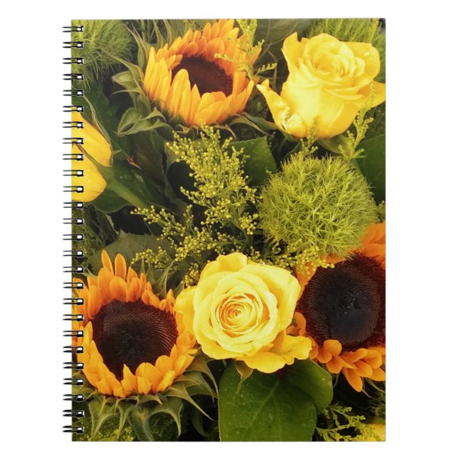 Cuaderno Naranja Rosas de girasol amarillo Floral Bouquet (Frente)