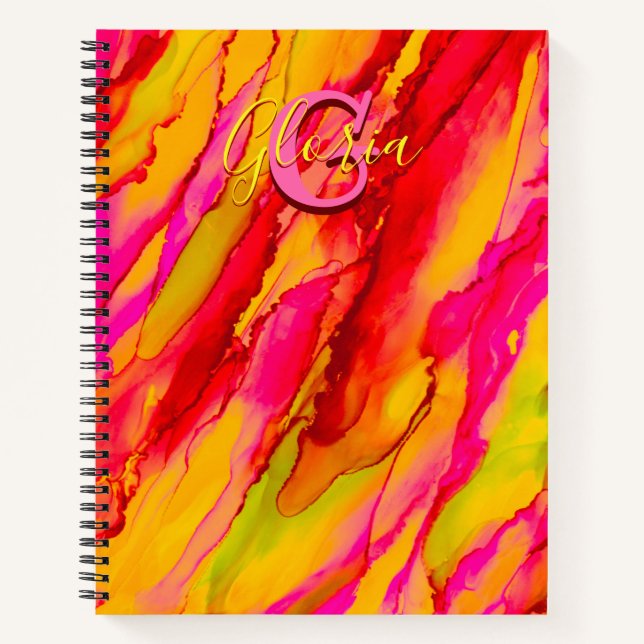 Cuaderno Naranja silvestre y tinta de alcohol Fuscia (Anverso)