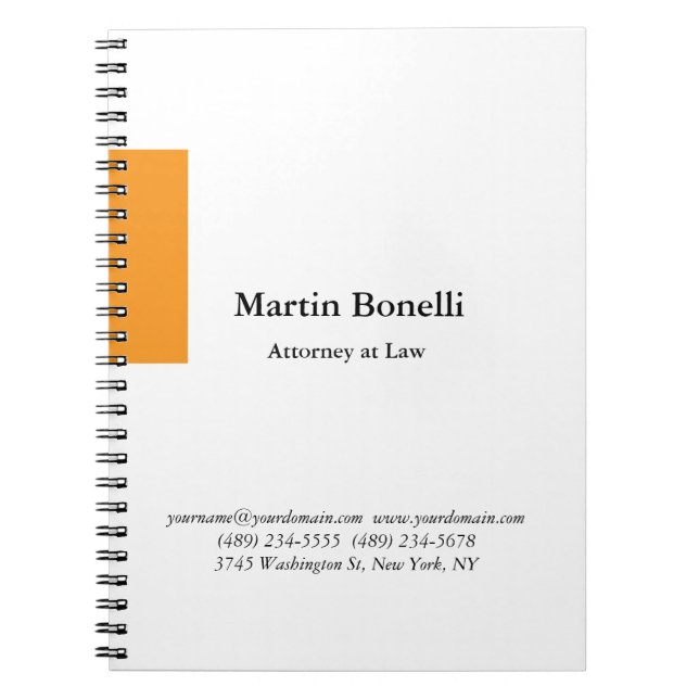 Cuaderno Naranja simple y clásico único y blanco (Frente)