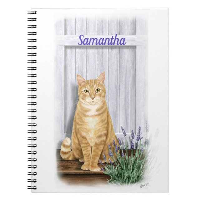 Cuaderno Naranja Tabby Cat con lavanda (Frente)