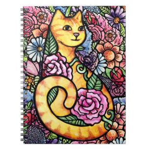 Cuaderno Naranja Tabby Cat Flower Garden