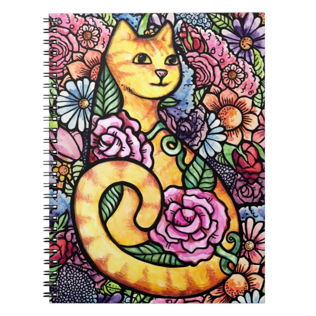Cuaderno Naranja Tabby Cat Flower Garden (Frente)