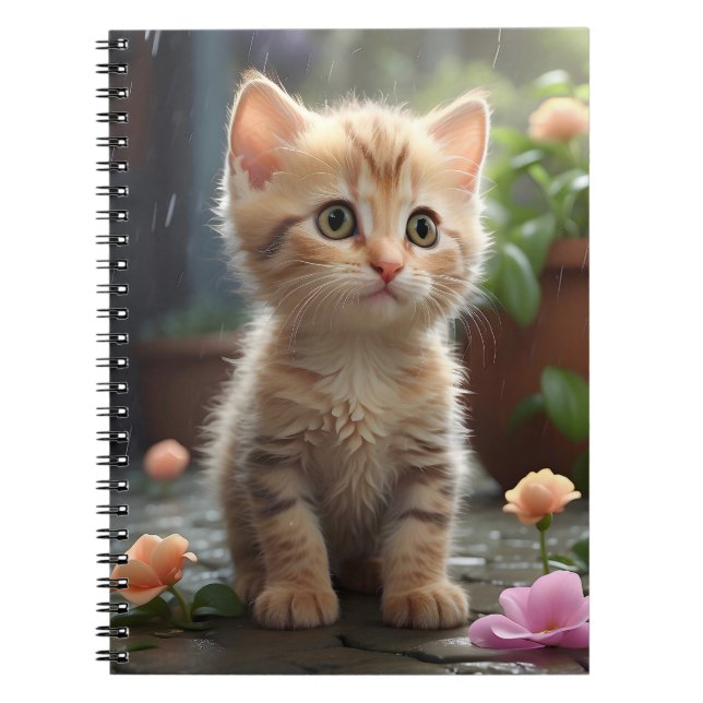Cuaderno Naranja Tabby Cat Sentado Entre Flores (Frente)