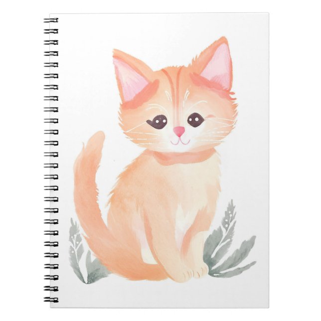 Cuaderno Naranja Tabby Cat Watercolor Kitten (Frente)