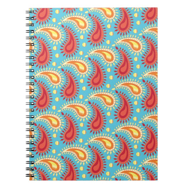 Cuaderno Naranja Turquesa Oriental Patrón Paisley Persa (Frente)