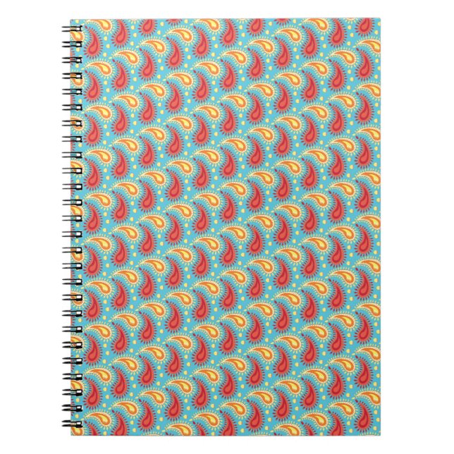 Cuaderno Naranja Turquesa Oriental Patrón Paisley Persa (Frente)