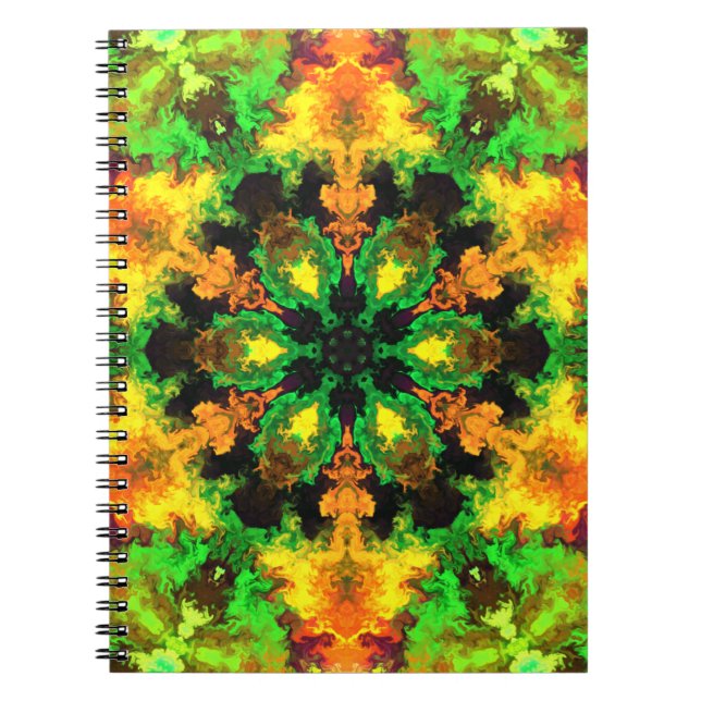 Cuaderno Naranja verde hippie psicodélico y amarillo (Frente)