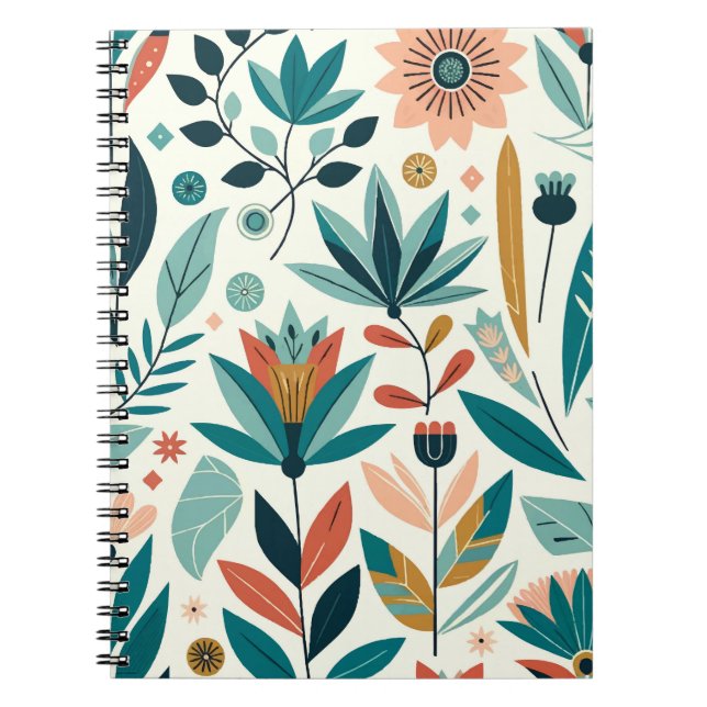 Cuaderno Naranja Verde Negrita Patrón de impresión floral m (Frente)