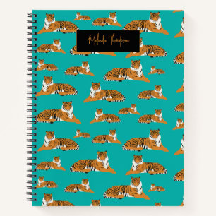 Cuaderno Naranja Verde Selva Safari Tigre Animal Adorable