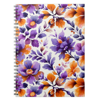 Cuaderno Naranja vibrante y acuarela morada floral | Espira