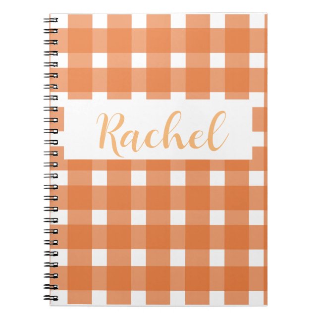 Cuaderno Naranja White Gingham Personalizado (Frente)