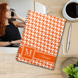 Cuaderno Naranja White Houndstoth | Monograma moderno