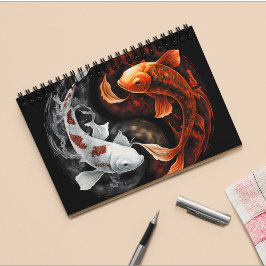 Cuaderno Naranja Y Blanco Afortunado Koi Pescado Arte Japon