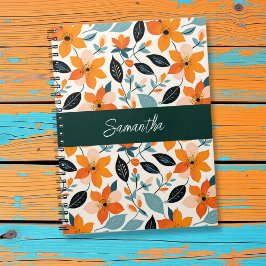 Cuaderno Naranja y flor azul personalizado