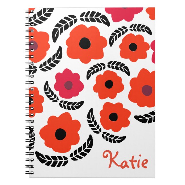 Cuaderno Naranja y floral rojo (Frente)