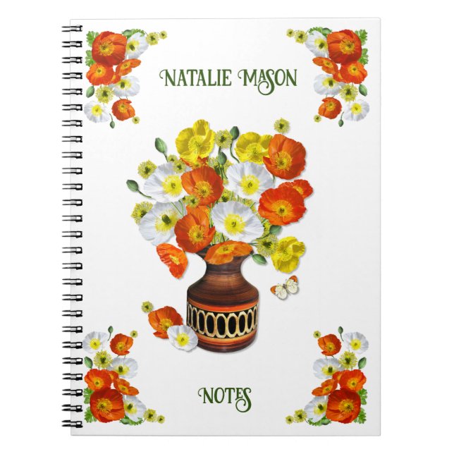 Cuaderno Naranja y Personalizado de amapola blanco (Frente)