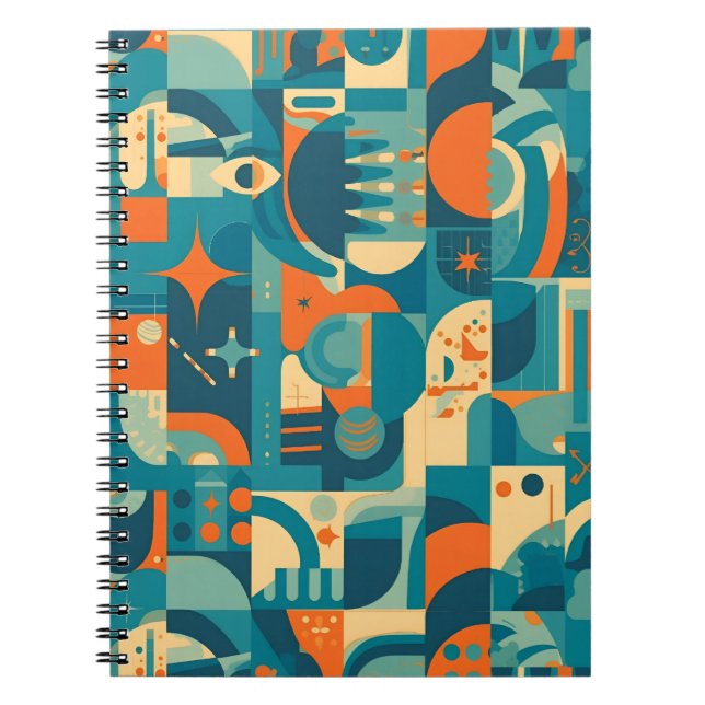 Cuaderno Naranja y Verde Geométrico Abstracto (Frente)